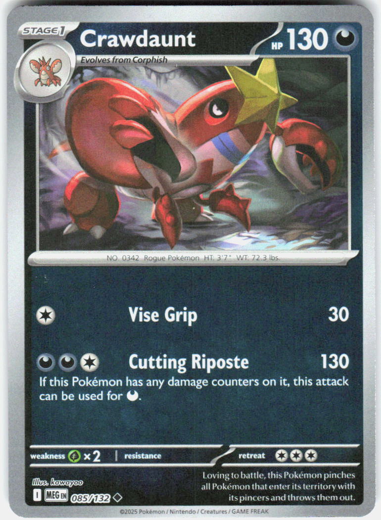 Crawdaunt Reverse Holo Uncommon ME01 Mega Evolution 085/132 NM
